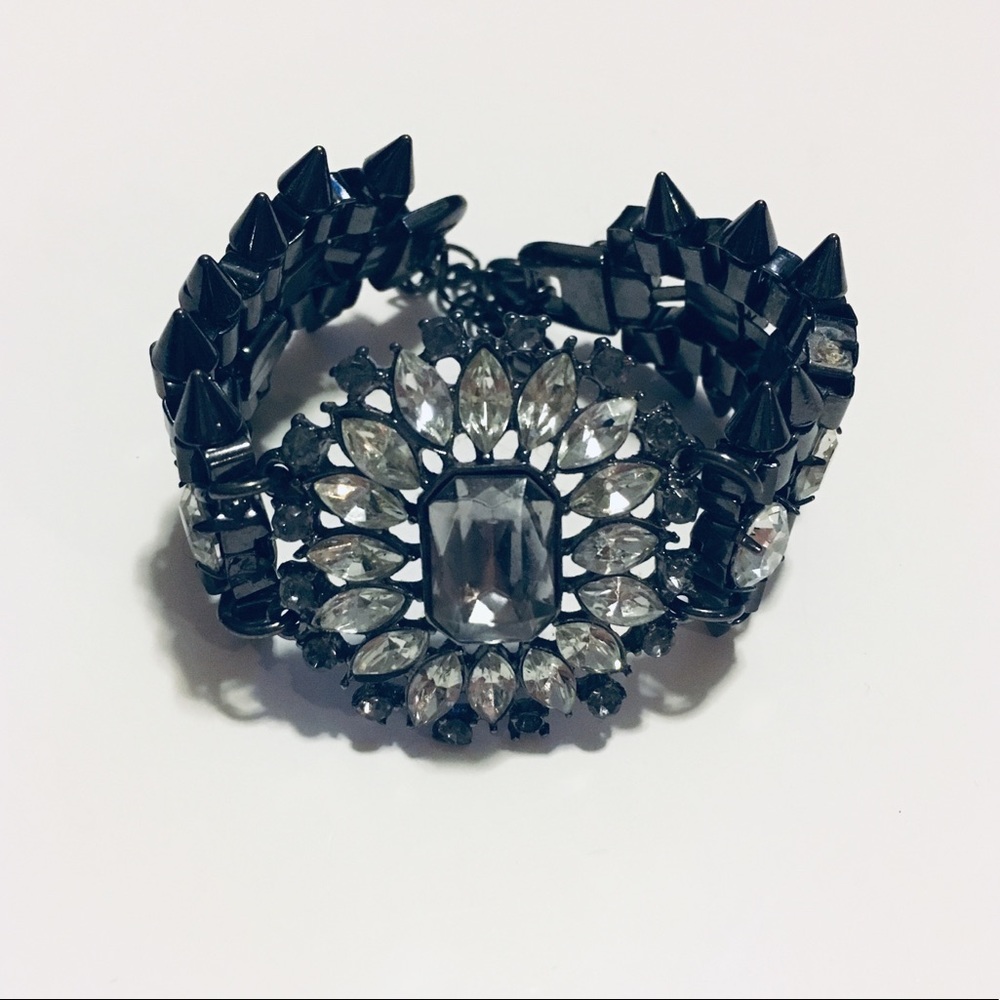 Crystal and Gunmetal Spiked Bracelet